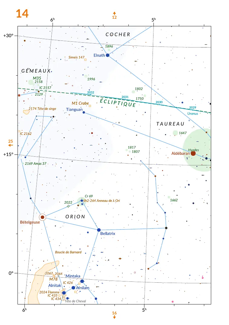 Carte 14 de l'atlas : Orion et le Taureau